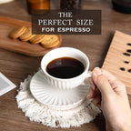 4 oz White Espresso Cups Set of 2, Ceramic Cappuccino Cups with Saucers, Durable Porcelain Tea Set & Modern Coffee Cup Collection, Coffee Lover Gifts