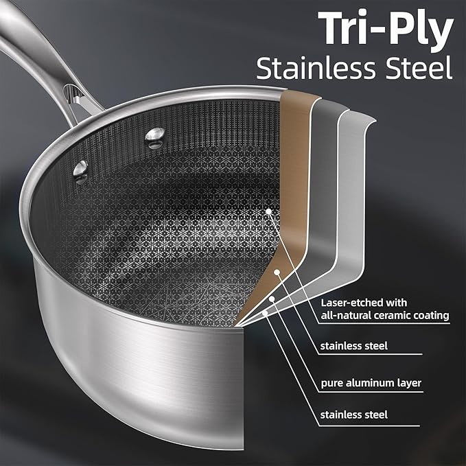 COOKER KING Stainless Steel Cookware Set, Pots and Pans Set Non Stick, Hybrid Ceramic Cookware, Frying Pans, Saucepans & Stock Pot with Glass Lid, Non-Toxic, Oven Safe, Induction Compatible