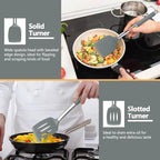 P&P CHEF Gray Kitchen Cooking Utensil Set of 4, Silicone Solid Spatulas Slotted Spoons Turners for Non-stick Cookware Flipping Mixing, Heat-proof