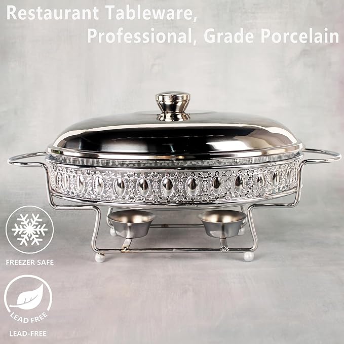Casserole Dish 11.5" x 8" Glass Baking Dish with Stainless steel Lid and rack, Silver oval 2 Qt Baking Pan For Casserole & Lasagna, Microwave Dishwasher Freezer Oven Safe