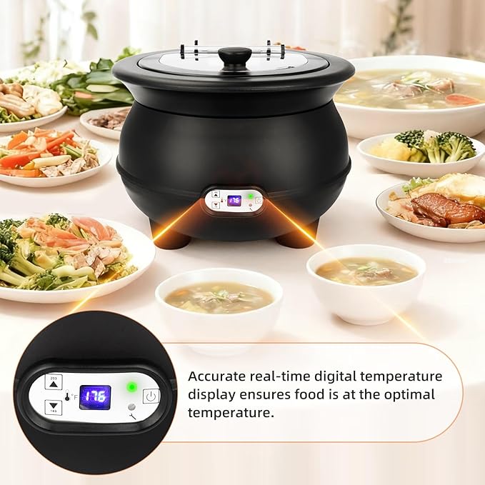 YUANHAO 8 Qt. Black Soup Kettle Warmer - 120V, 450W