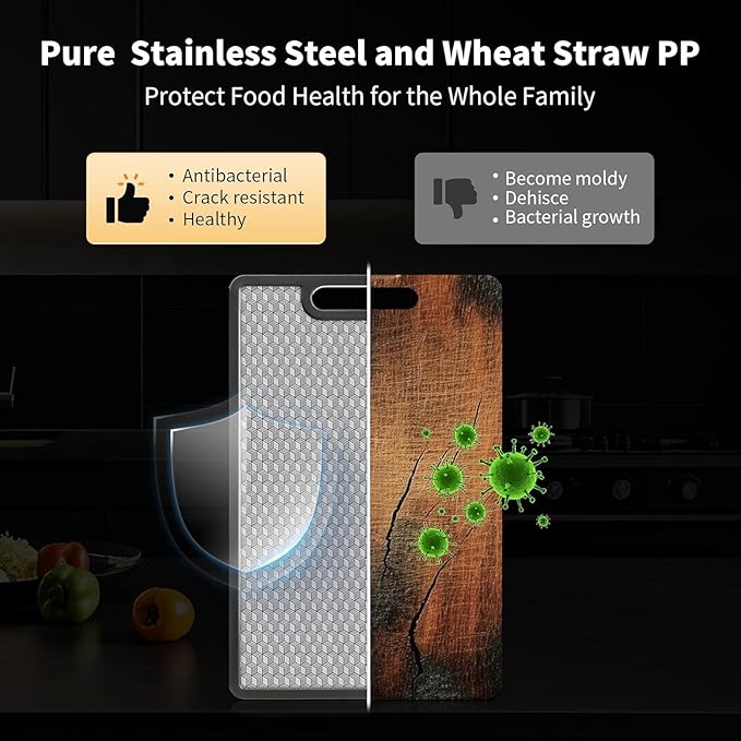 Titanium Cutting Boards for Kitchen, Cutting Board Double Sided Food Grade, Pure Titanium and Wheat Straw PP, Dishwasher Safe Easy to Clean Size 15”×10”