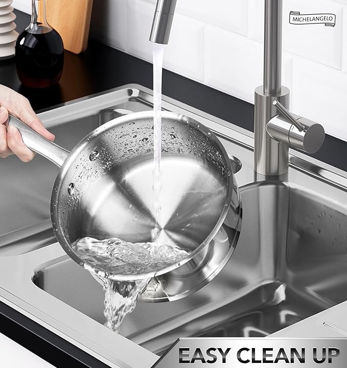 MICHELANGELO Stainless Steel Saucepan Set with Stainless Lids, Tri-Ply Bottom Sauce Pan with Lid, Sauce Pot Set 1QT & 2QT, Nonstick Saucepan, Dishwasher Safe