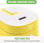 GreenLife Digital Rice Cooker, 2-Cups Uncooked/4-Cups Cooked, Removable Nonstick Ceramic PFAS-Free Pot, One-Touch Presets, Oats, Quinoa, Brown Rice, Auto Keep Warm, Fuzzy Logic Tech, 1.5 QT, Yellow