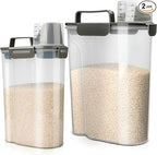 Rice Storage Container, 5 to 10lb Dry Food Airtight Dispenser, Pet Dog Cat Food Canister, BPA Free Clear Plastic Kitchen and Pantry Bin for Oatmeal, Cereal, Pasta, Flour Pack of 2 Grey