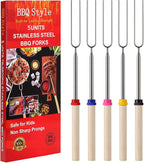 Marshmallow Roasting Sticks, Telescoping Smores Sticks for Open Fire Pit, 32 Inch Long Marshmallow Toasting Barbecue Forks S’mores Skewers for Campfire Camping Hotdog Hot Dog Bonfire Grill, 5 Pack