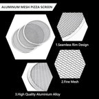 3 Pcs 12 Inch Pizza Screen, Restaurant-Grade Aluminum Alloy Pizza Baking Screen, Seamless Round Pizza Screen Non Stick Mesh Net Baking Tray Cookware Kitchen Tool For Oven, BBQ