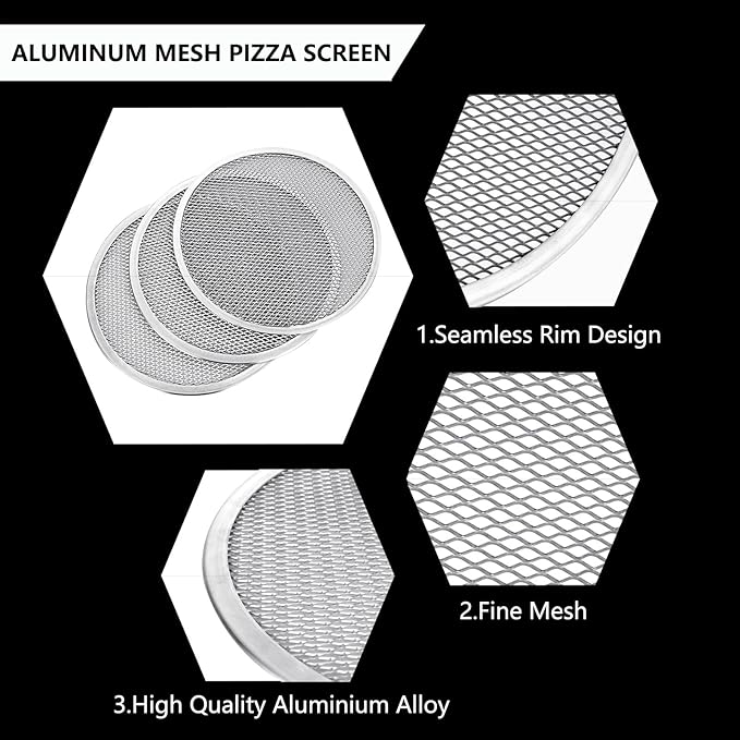 3 Pcs 12 Inch Pizza Screen, Restaurant-Grade Aluminum Alloy Pizza Baking Screen, Seamless Round Pizza Screen Non Stick Mesh Net Baking Tray Cookware Kitchen Tool For Oven, BBQ