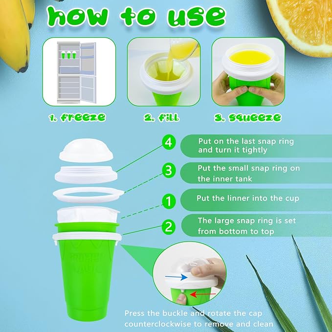 Magic Slushy Maker Squeeze Cup Slushie Maker, Homemade Milk Shake Maker Cooling Cup Squee DIY Birthday Gifts for Kids (Green)