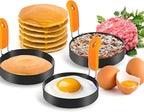 4PCS 3.5" Stainless Steel Egg Ring, Non Stick Omelet Mold with Brush Professional Pancake Mold Ring with Silicone Handle Egg Muffin for Breakfast, Mini Pancakes, and Fried Eggs.