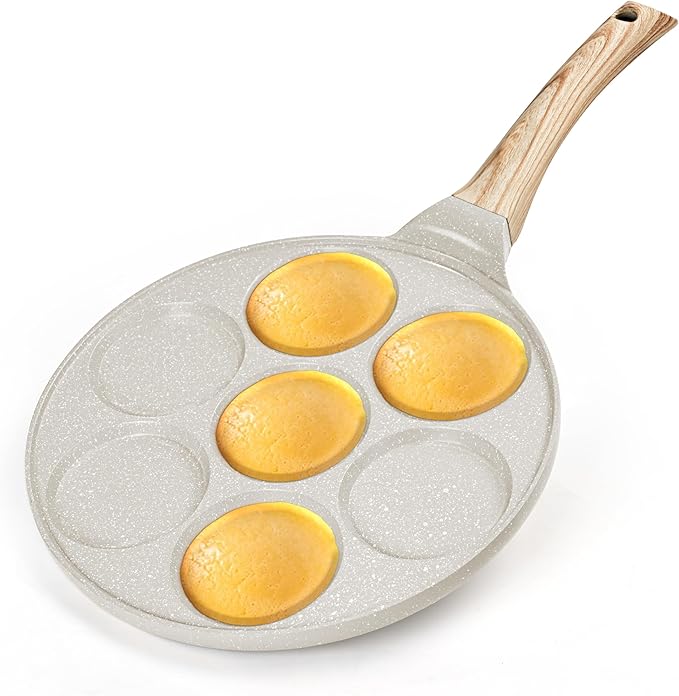 Pancake Pan Suitable for All Cooktops, 7-cup Pancake Maker, Nostick Granite Mini pancake with PFOA Free Coating, Sarten Para Pancakes 1-pcak