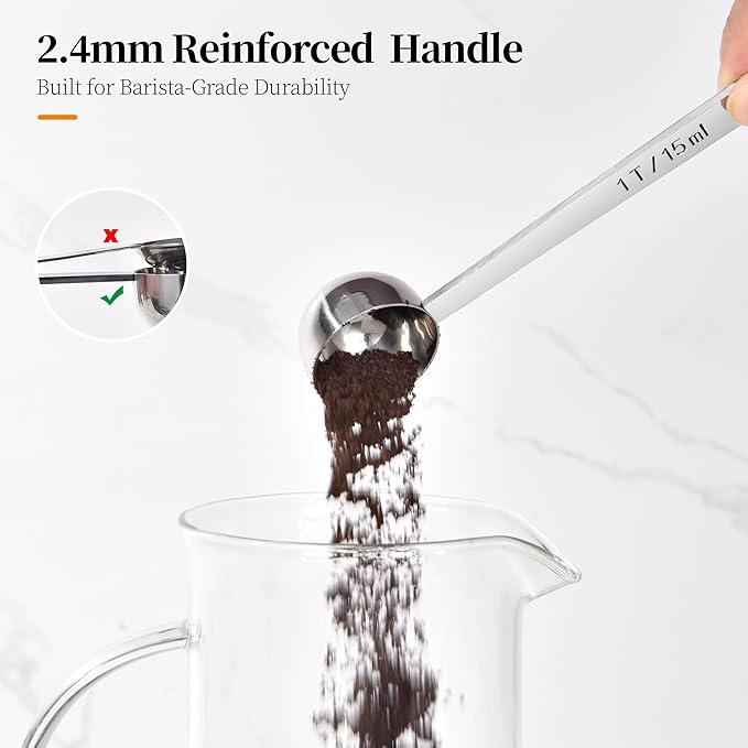 Long Handle Coffee Scoop: 5.64 Inch 18/8 Stainless Steel 1 Tablespoon Metal Measuring Spoon Tbsp Scoop for Coffee Beans, Grounds Coffee, Coffee Powder, Tea, Tall Jars (1Tbsp/15ml)