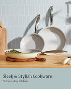 KITEXPERT Non Stick Frying Pans, Titanium Ceramic Skillet Set for Cooking, 8" 9.5" 11" Non Toxic Ceramic Pans with Stay Cool Handle, PFAS & PTFE & PFOA Free, Dishwasher and Oven Safe, Cream