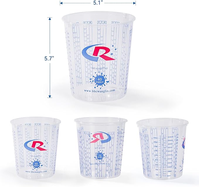 Paint Mixing Cup 40 Ounce, Accurate Measurements in Ratios and OZ. and ML, 36PCS Plastic Graduated Measuring Cups with 12PCS Lids for Paint, Resin, Epoxy, Acrylic, Pigments, Art