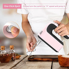 9-Speed Digital Hand Mixer Electric, 400W Powerful DC Motor, Baking Mixer Handheld with Snap-On Storage Case, 5 Stainless Steel Accessories, Flat Beaters, Dough Hooks, Whisk (Pink&Black)
