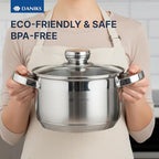 Daniks Standard Stainless Steel Stock Pot with Glass Lid – Induction 3 Quart, Dishwasher Safe, Measuring Scale, For Soup, Pasta, Stew, Silver