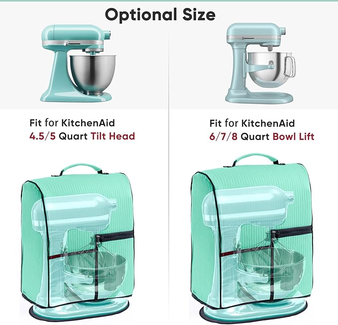 BAGSPRITE Stand Mixer Cover with Applicance Slider for KitchenAid 4.5/5 Quart Bowl Lift Mixers – Kitchen Appliance Dust Cover with Pockets for Kitchen Aid Accessories and Attachments