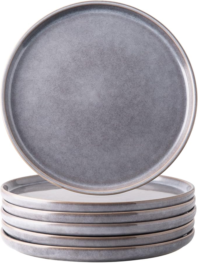 AmorArc Dinner Plates Set of 6, 10.5 Inch Reactive Glaze Ceramic Plates Set, Microwave, Dishwasher Safe, Scratch Resistant, Modern Large Dinnerware Dishes Set Kitchen Stoneware Plates