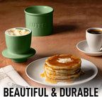 Zulay Kitchen Porcelain Butter Crock With Lid & Knife - Authentic French Butter Dish For Fresh & Spreadable Butter - Olive Green