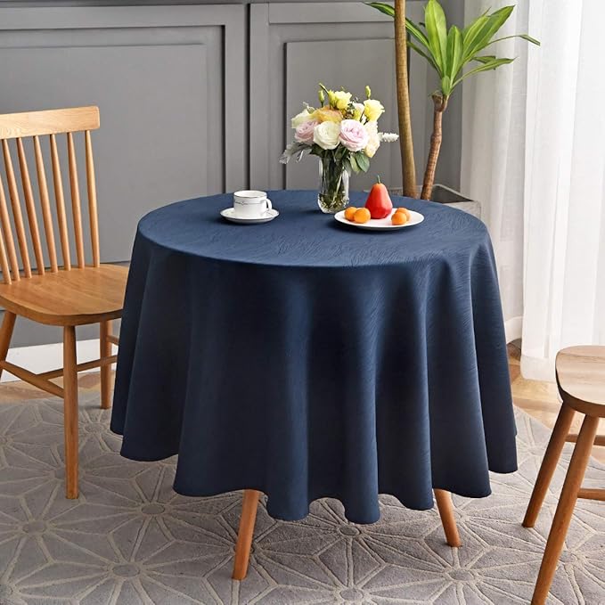 maxmill Jacquard Round Table Cloth Swirl Pattern Waterproof Antiwrinkle Heavy Weight Soft Tablecloths for Circular Table Cover and Kitchen Dinning Tabletop Decoration Round 70 Inch Navy Blue