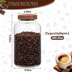 WHJY 1/2 Gallon Glass Jars with Airtight Lids Transparent Clear Kitchen Canister for Pantry Organization Large Food Storage Containers for Coffee Flour Sugar Pasta