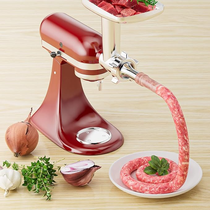 Metal Food Grinder Attachment for KitchenAid Stand Mixers, Meat Grinder for Kitchen Aid Included 3 Sausage Stuffer Tubes, 4 Grinding Plates, 2 Grinding Blades, Kubbe Meat Processor Accessories