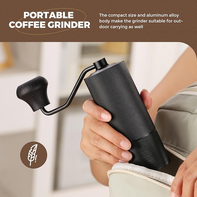 Manual Coffee Grinder CNC Stainless Steel 7 Star Conical Burr Coffee Grinder Hand with12 gears Adjustable Coarseness For Espresso, Drip Coffee, French Press Capacity 25g Portable Coffee Bean Grinder