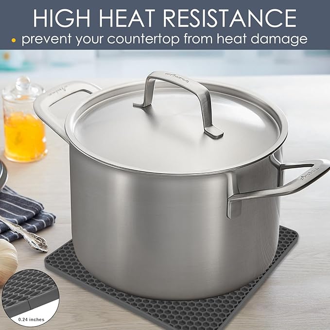 Silicone Trivets for Hot Pots and Pans, Multi-Purpose Trivet Mat for Hot Dishes Set of 4, Heat Resistant Durable Flexible Silicone Pot Mat for Countertop, Easy to Wash and Dry, Dark Gray, Square