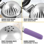 Zulay Lemon Squeezer Stainless Steel with Premium Heavy Duty Solid Metal Squeezer Bowl and Food Grade Silicone Handles - Large Manual Citrus Press Juicer and Lime Squeezer Stainless Steel (Purple)