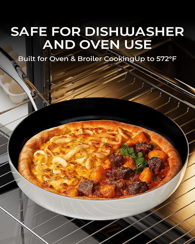 Nonstick Frying Pan Ceramic Cookware Set for Cooking (10.4+11.8 Inch), Tri-Ply Stainless Steel Pan, Non Toxic Skillet, PTFE & PFOA Free, Compatible with All Stovetops, Dishwasher & Oven Safe