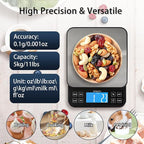BOMATA Large Kitchen Scale with 0.1g/0.001oz High Precision, 5kg/11lb Bakery Scale with% Percentage Function, USB Rechargeable, Full-View Angle LCD with Backlight, Stainless Steel Pan