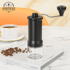 Manual Coffee Grinder Hand Coffee Bean Grinder Burr Grinder, Adjustable Coarseness Ceramic Burr Glass Jar Stainless Steel Crank Brush, for Espresso French Press Drip, Moulin à Café Manuel