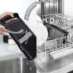 ONCE FOR ALL Safe Mandoline Slicer For Kitchen, Biger Size, Adjustable Vegetable Chopper Food Slicer Potato French Fry Cutter with Peeler, Detachable, Kitchen Chopping Artifact (Black)