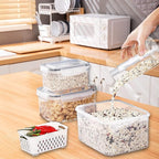 4 Pack Large Fridge Food Storage Container Set with Lids with Strainer, Fruit Vegetable Storage Containers Keep Fruits, Vegetables, Berry, Meat Fresh longer , BPA-Free Plastic Produce Keepers