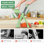 2025 [All in 1] Upgraded Version Safe Mandoline Slicer for Kitchen, Adjustable Thickness. Detachable Blade, Veggie Slicer, Rapid Prep Mandoline, with Cleaning Brush/Paring Knife (MatchaGreen)