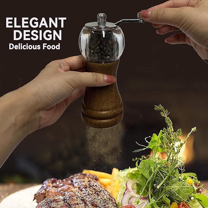 Salt and Pepper Grinder Set Manual Pepper Mill Refillable with Stainless Steel Handle Adjustable Coarseness Ceramic Core, Enjoy Best Fresh Pepper Salt Spices (Seasoning Not Included)