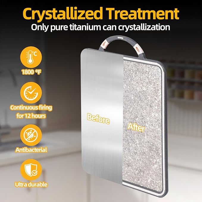 Titanium Cutting Board – Double Sided Chopping Boards for Kitchen with Juice Groove, Pure Titanium and Wheat Straw PP, Easy Clean Surface, Ideal for Meat Vegetables & Family Cooking 14" x 10"