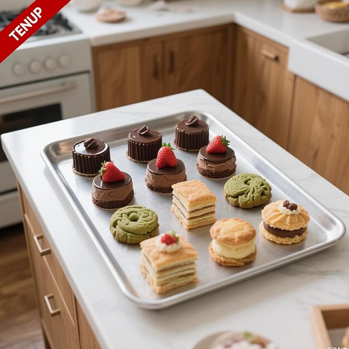 TENUP 12 Pack Aluminum Full Sheet Pan, 26" x 18" Heavy Duty Commercial Baking Tray Reinforced Rim, Warp-Resistant Rust-Free