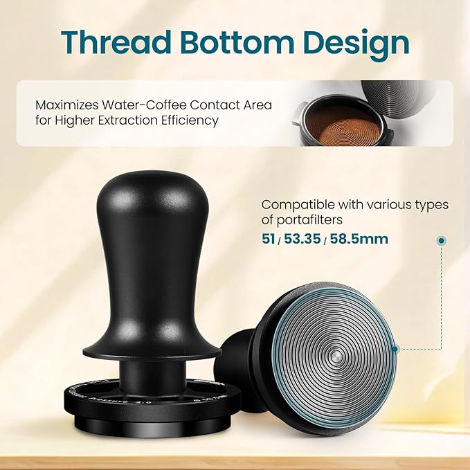 MHW-3BOMBER 58.5mm Espresso Coffee Tamper, 30lbs Constant Pressure Espresso Hand Tamper with Sound Feedback for Barista, Extra 15lbs Spring Loaded, Fit 58mm Portafilter, Astra Tamper, T7018-OS