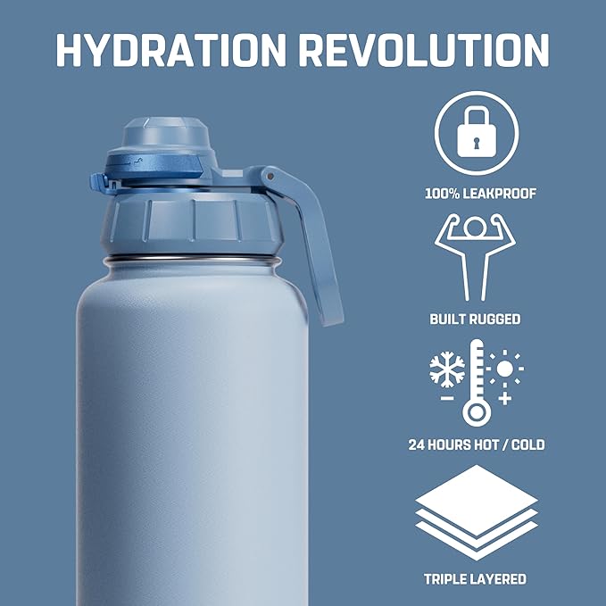 Vesmoon Vessence 32 Oz Stainless Steel Tea Infuser Bottle for Loose Leaf Tea, Water, Herbs, Fruits - Triple Layered Insulated, Leak Proof Bottle with Lid and Clip Handle - 24 Hours Hot/Cold