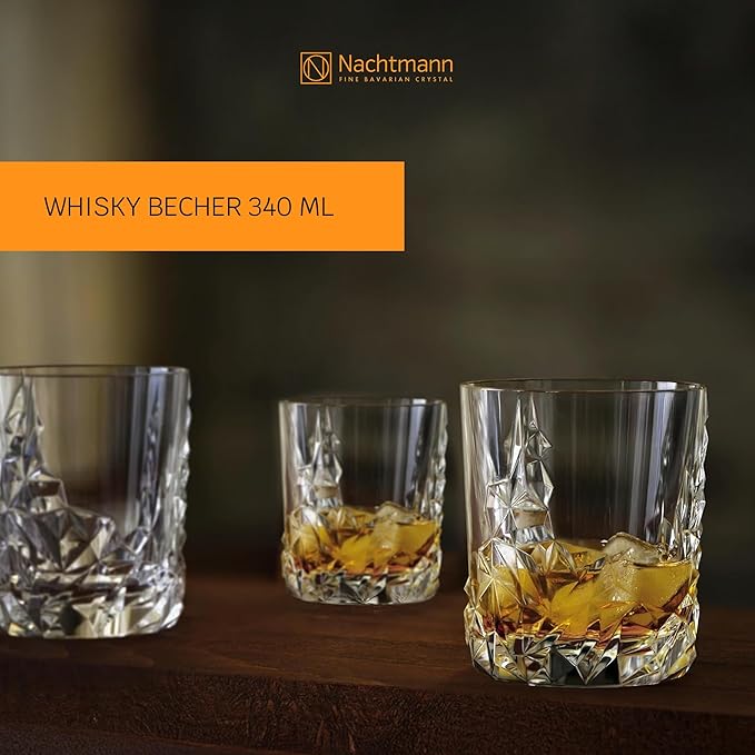 Nachtmann Sculpture 12oz Whiskey Tumbler (Set of 4) - Heavy Base Crystal Glass for Scotch, Bourbon, Cocktails, Liquor, Elegant & Durable Barware, Dishwasher Safe - Modern Glassware Set