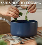 KOCH SYSTEME CS Nonstick Sauce Pan with Lid 1QT & 2QT & 3QT, 6pcs Nonstick Saucepan Set with Cool-Touch Handles, Pot Set with Ceramic Coating, Induction Compatible Sauce Pan, Oven Safe, Gradient Blue