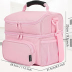 FlowFly Double Layer Cooler Insulated Lunch Bag Adult Lunch Box Large Tote Bag for Men, Women, With Adjustable Strap,Front Pocket and Dual Large Mesh Side Pockets