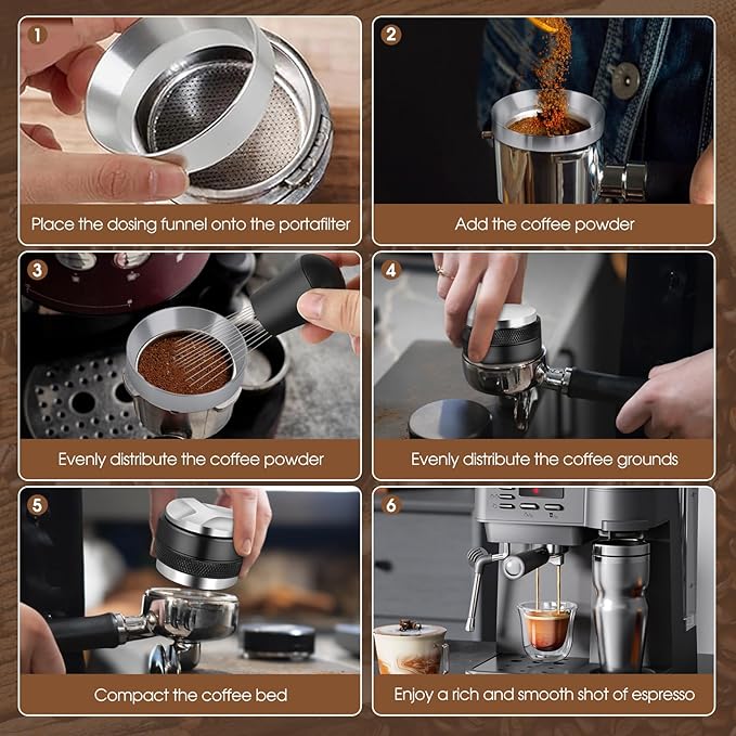 54mm Espresso Accessories Kit, Coffee Distributor and Tamper Leveler, WDT Tool and Dosing Funnel Set Fits 54 mm Espresso Machines and Portafilters
