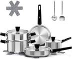 Meythway 𝐔𝐏𝐆𝐑𝐀𝐃𝐄 Stainless Steel Cookware Set Non Toxic, 14PCs Stainless Steel Pots and Pans Set with Stay-Cool Handles, Kitchen Induction Cookware with Steamer, Utensil Sets and Pot Protectors