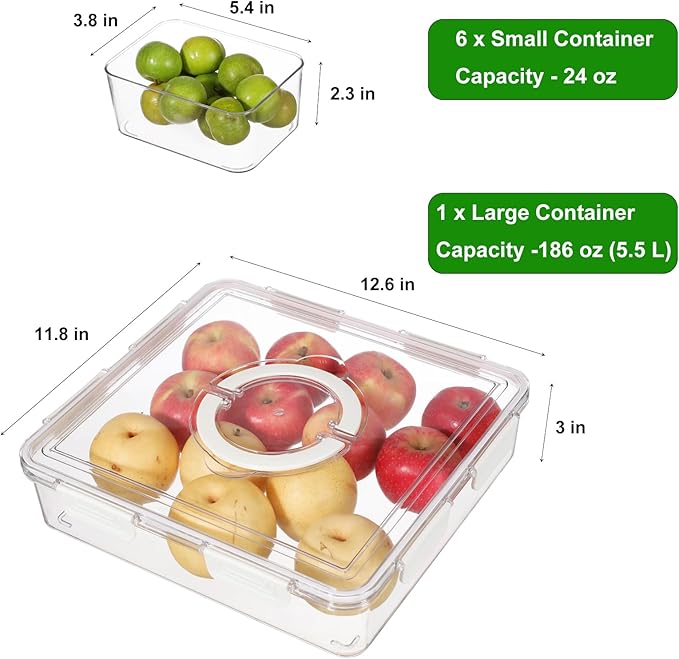 Taiuloo Divided Serving Tray with Lid & Handle, Airtight 6 Compartment Snackle Box Charcuterie Container, Fridge Organizer Bins, Food Storage Container Veggie Tray for Snack, Fruit, Candy, Nuts