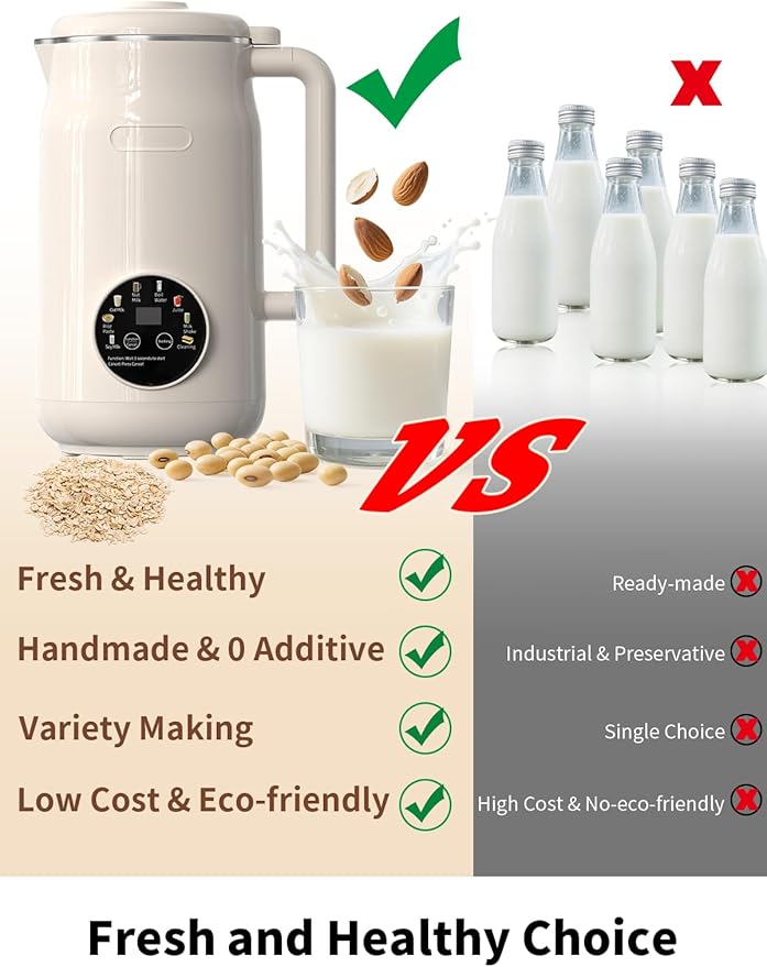8 in 1 Nut Milk Maker Machine, 50Oz/1.5L Automatic Soy Milk Maker, 10 Blades Blender for Smoothies, Oat, Almond, Juice, Baby Food, with 12H Delay Start, Keep Warm, Boil Water, Self Cleaning
