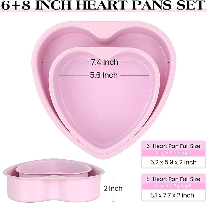 Heart Shaped Cake Pans 6 Inch 8 Inch Nonstick Cake Pan for Baking Stainless Steel Small large Heart Molds Set (Pink)