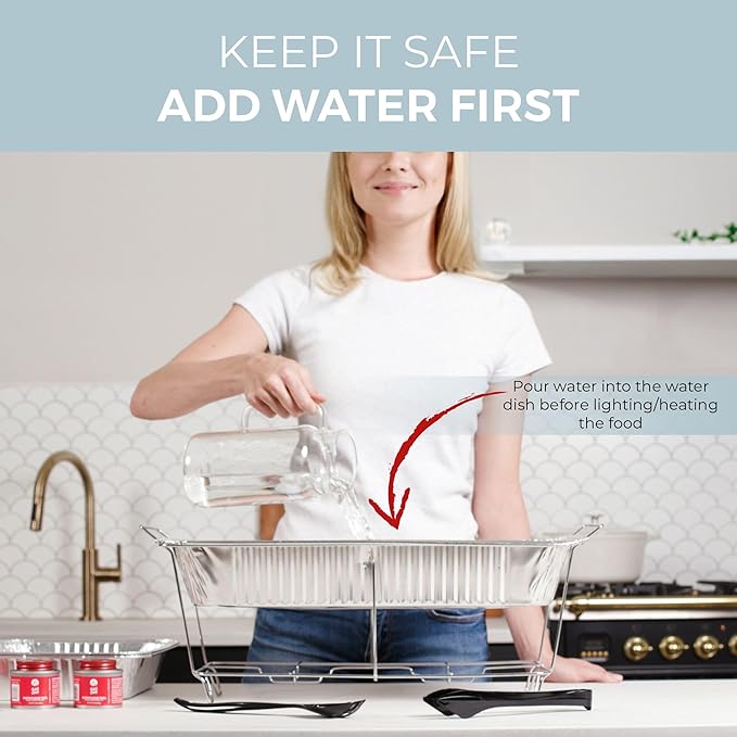 Large Full Size 33-Pcs Disposable Chaffing Buffet with-Covers, Utensils, Fuel Cans – Premium Chafing Dish Set for Events, Parties, Catering