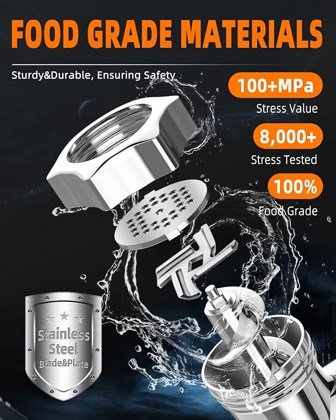 Electric Meat Grinder: [3500W Advanced Motor] [Ultra-Intelligent Thermal Protection] Upgraded Meat Grinder with 6 PCS Stainless Steel Blades&Grinding Plates, Sausage Stuffer Tubes&Kubbe (RED)